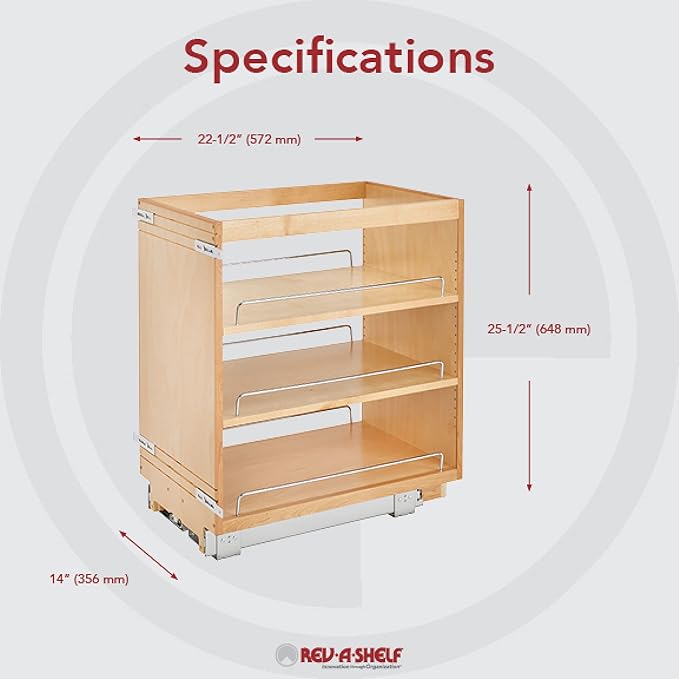 Rev-A-Shelf 14" Pullout Kitchen Cabinet Storage Organizer Slide Out Pantry Spice Rack with Adjustable Shelves for 14.5" W Cabinet Opening, 448-BC-14C