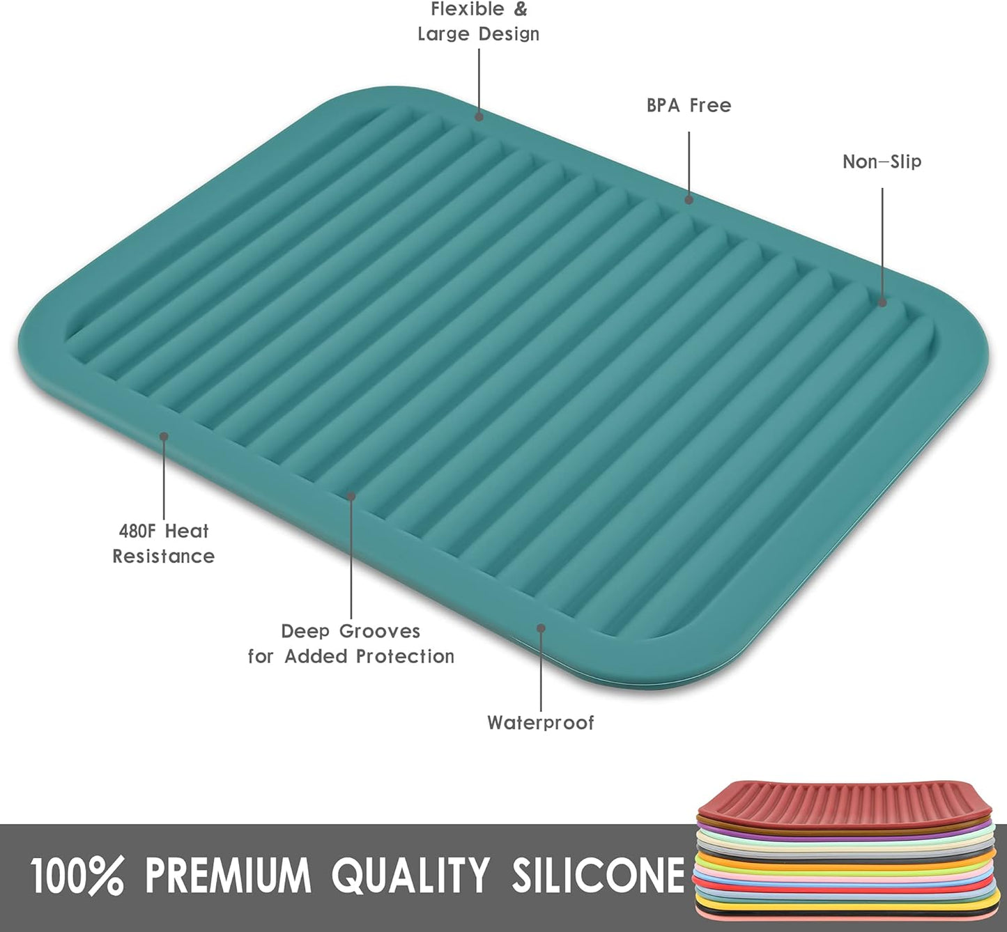 Silicone Trivets for Hot Pots and Hot Pans, Silicone Pads Mat Set, Heat Resistant Placements, Small Dish Drying Mat, Grey Rectangular Trivets Set of 2