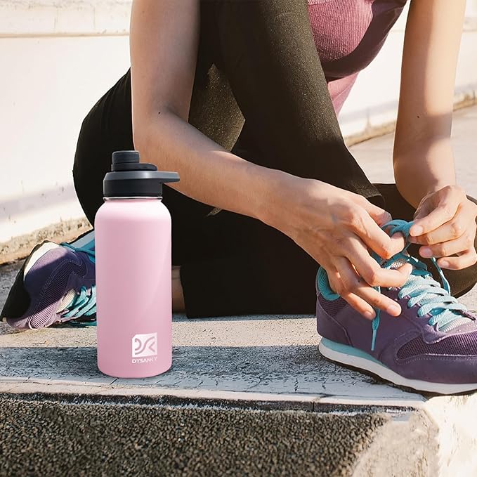 DYSANKY 32 oz Insulated Water Bottle | Thickened Stainless Steel Vacuum Metal | Portable Sports Water Jug for Gym and Hiking with Straw, Carrier Bag, Handle Strap | BPA-Free 32 oz, Black