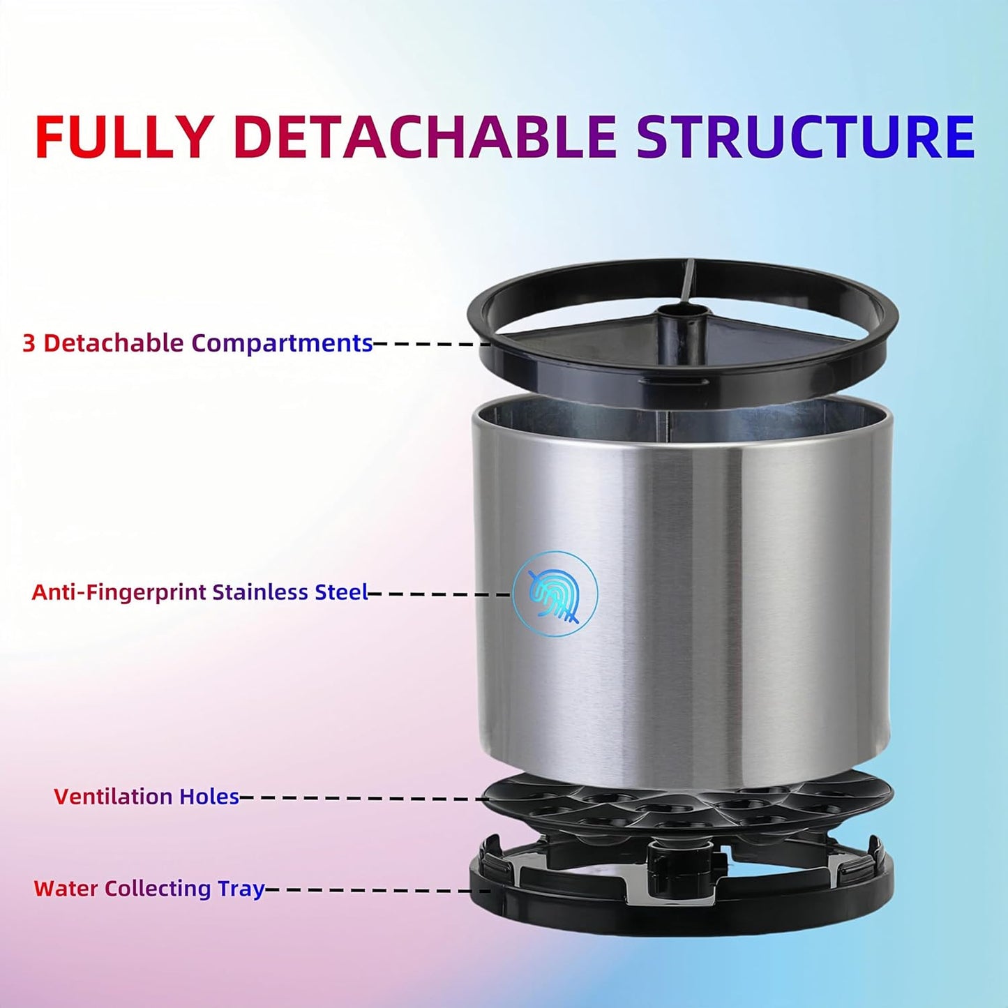 Kitchen Utensil Holder Silverware Organizer 360°Rotating For Counter Organizer Stainless Steel Storage Silverware Caddy 3 Compartment Flatware Spoon Spatula Tool Cutlery Container（Silvery）
