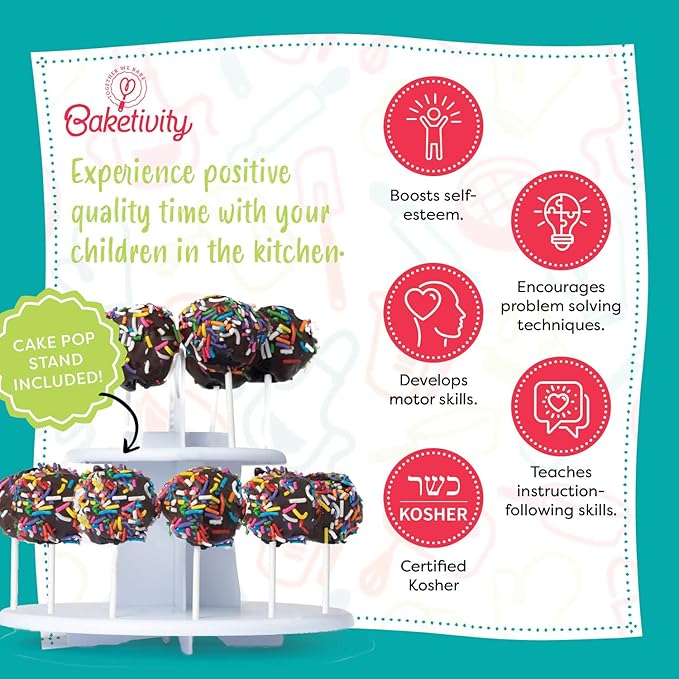 Cake Pop Kit by Baketivity | No Mold or Maker Needed | Cake Pop Stand and Baking Kit | Arts and Crafts for Kids Baking Sets | Kosher