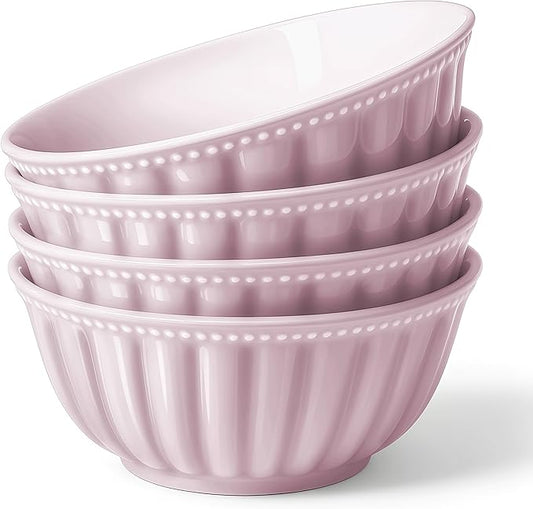 Ceramic Soup Serving Bowls for Kitchen, 6.4 Inch, Set of 4, Cereal Bowl Porcelain, Oven & Microwave Safe, Red