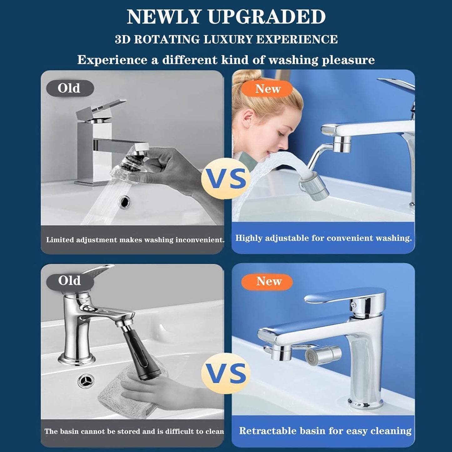 Universal Sink Faucet 1440° Rotatable Faucet Aerator Extension, U Shaped Faucet Extender, 360° Rotating Faucet Extender for Bathroom Sink/Kitchen, Sink Faucet Extender, 2 Modes Adjustable(Silver)
