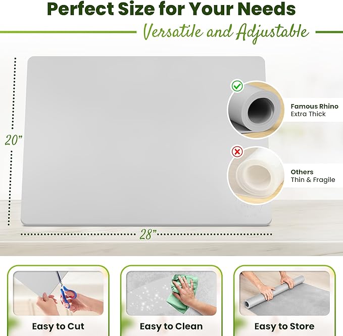 Premium Large Silicone Mat 28" x 20" Silicone Mat Heat Resistant, Kitchen Counter Mat Waterproof for Coffee Machine, Glass Top Stove Cover, Countertop Protector Air Fryer, Baking mat (Light Gray)