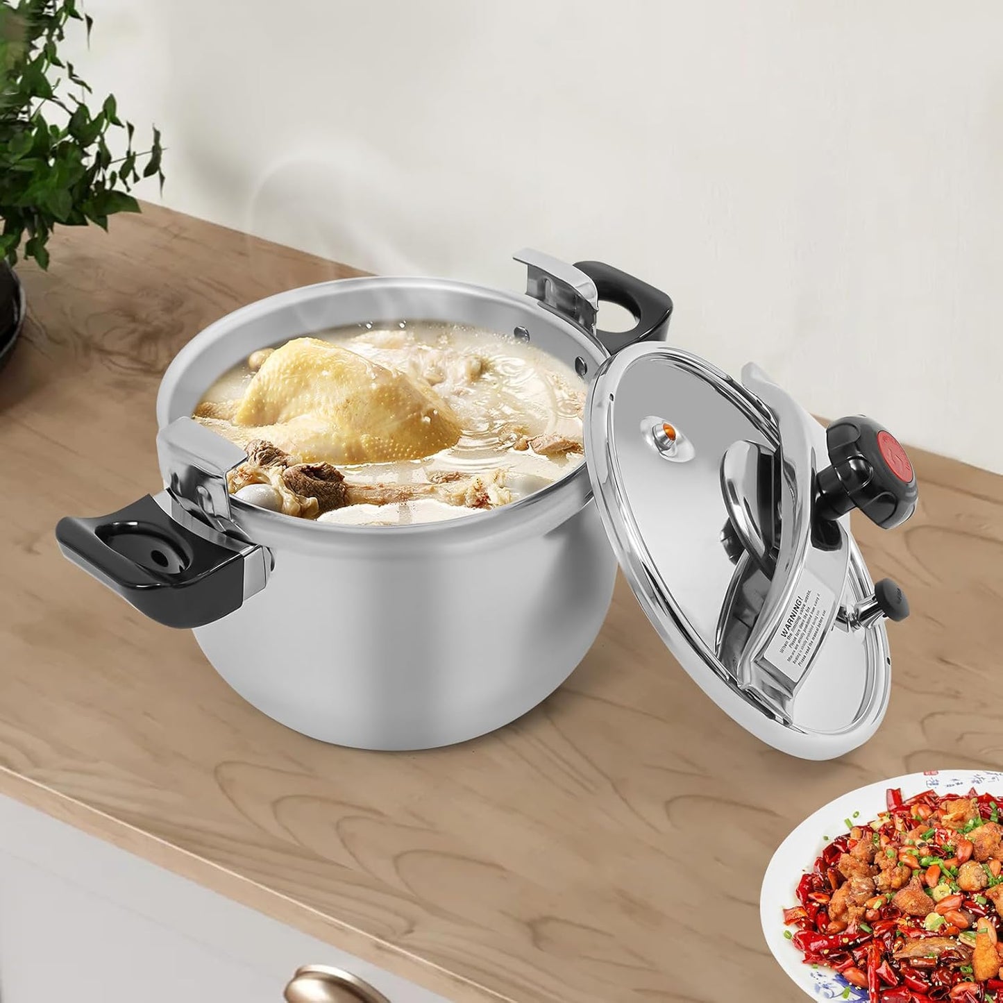 9.5 Quart Pressure Cooker Stainless Steel Pressure Canner, Large Capacity, Commercial Pressure Cooker Clamp On Type, Single Valves for Family or Commercial Use