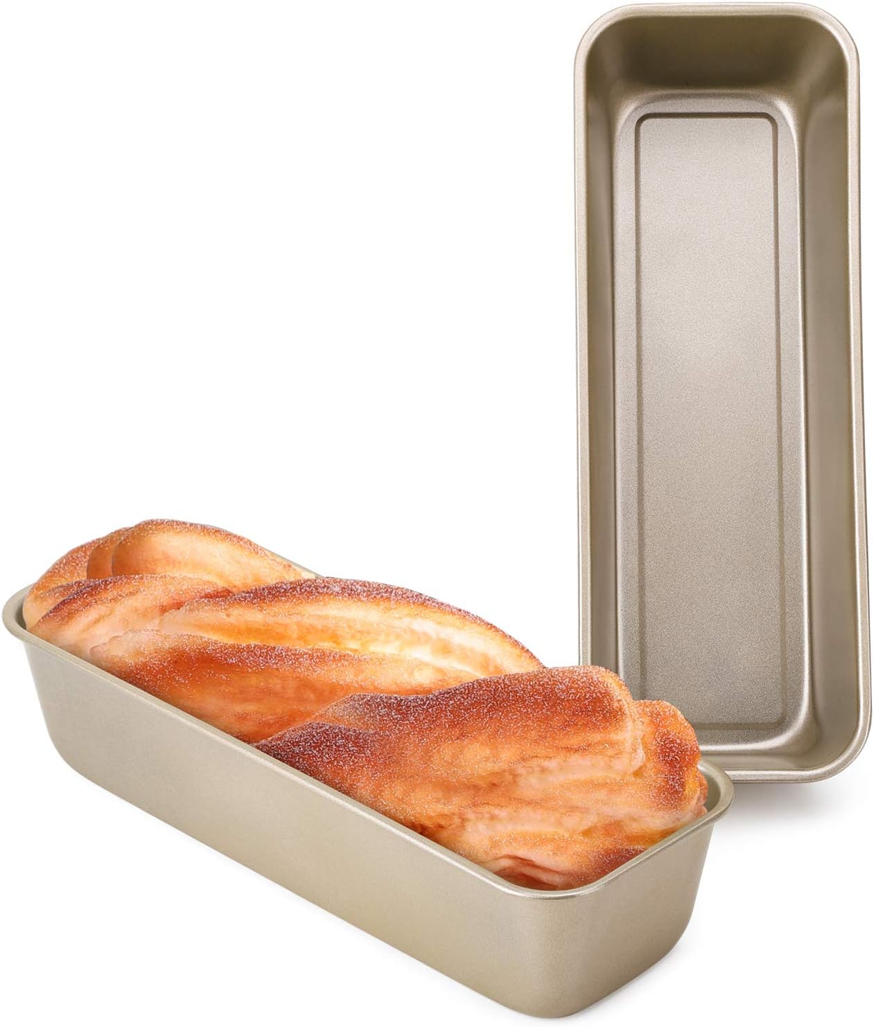 Beasea Long Loaf Pan, 12x4 Inch Rectangle Bread Loaf Pan Set of 2, Nonstick Bread Pans Carbon Steel Toast Pan Golden Cake Pan Loaf Baking Pans Bakeware for Oven Baking