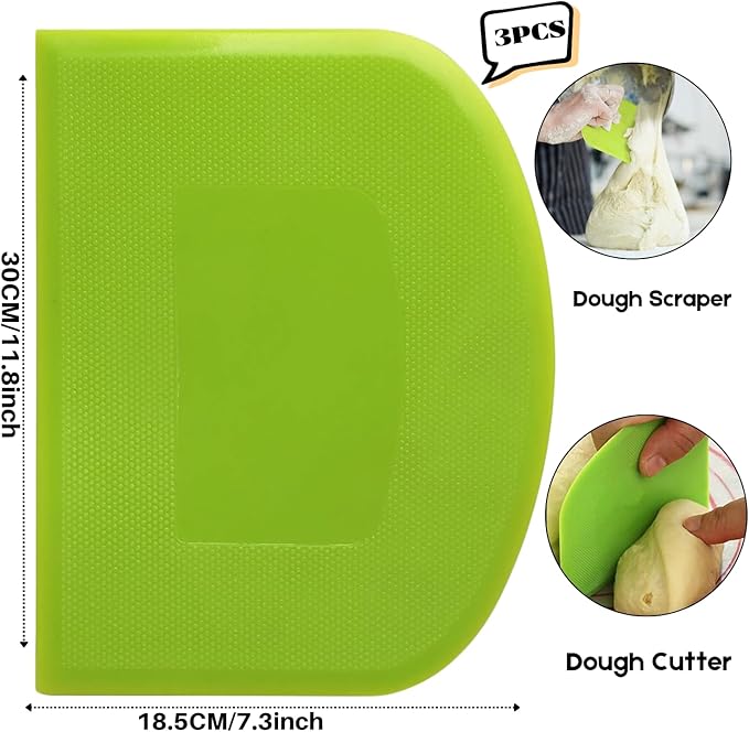 SURDOCA Dough Scraper Bench Scraper - 3P 11.8x7.3" Plastic Flexible Bowl Scraper, Sharp Edge & Angles Cake Scraper. Non-Slip Bakeware Decorating Tools Sculpting & Modeling Tools - White+Blue+White