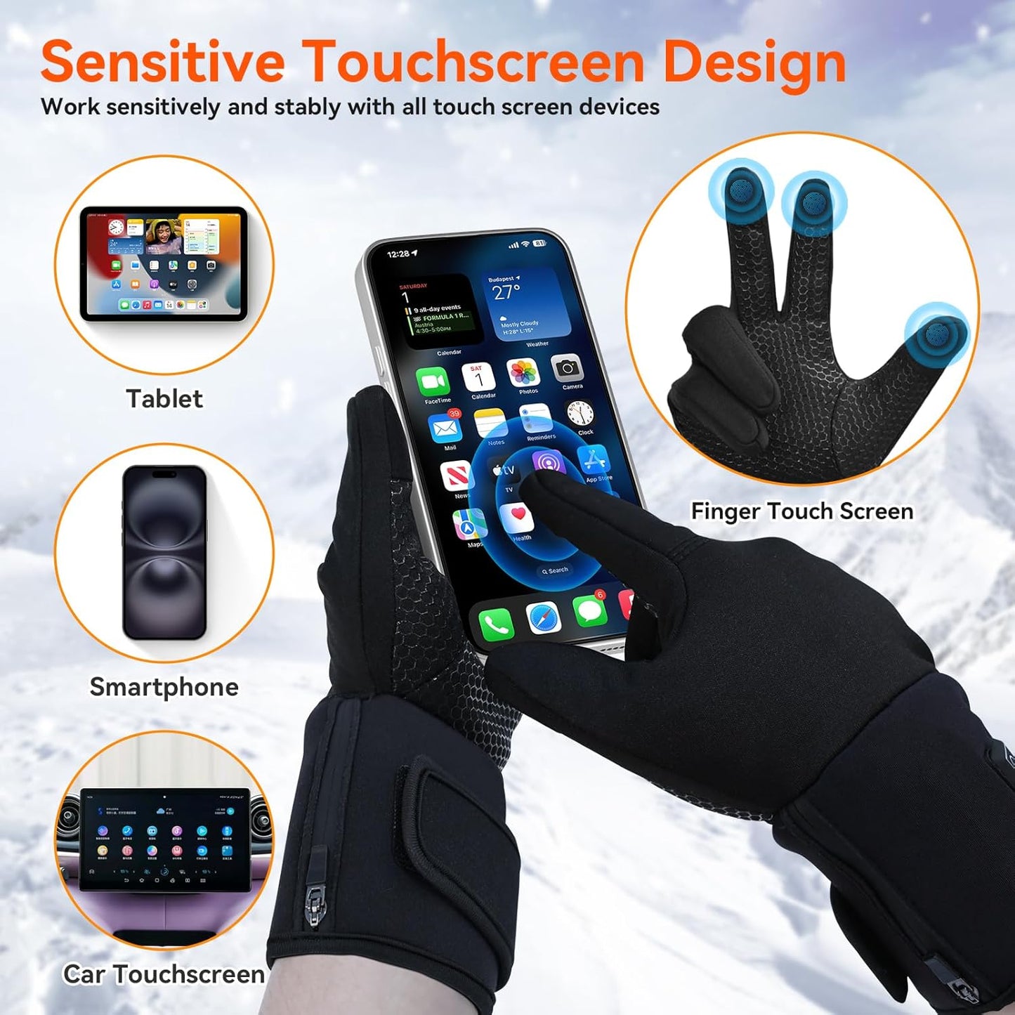 Heated Gloves for Men Women Rechargeable, Electric Heated Warm Winter Gloves for Motorcycle Skiing Bike Hunting Camping - Gloves for Cold Weather
