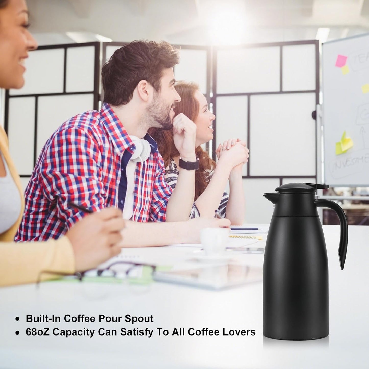 Thermal Coffee Carafe, Updated Insulated Stainless Steel Coffee Carafes for Keeping Hot Coffee & Water Hot Beverage-12Hours, Double Walled Vacuum Coffee Carafe (black)