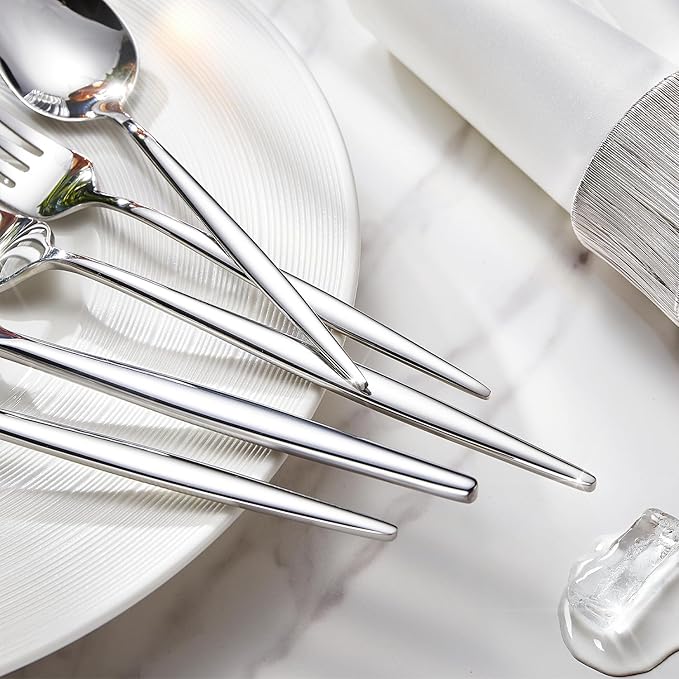 KINGSTONE Silverware Set, 30-Piece Flatware Set Cutlery Set Premium 18/10 Stainless Steel, Tableware Include Forks Knives Spoons for Home Kitchen Restaurant Wedding, Dishwasher Safe