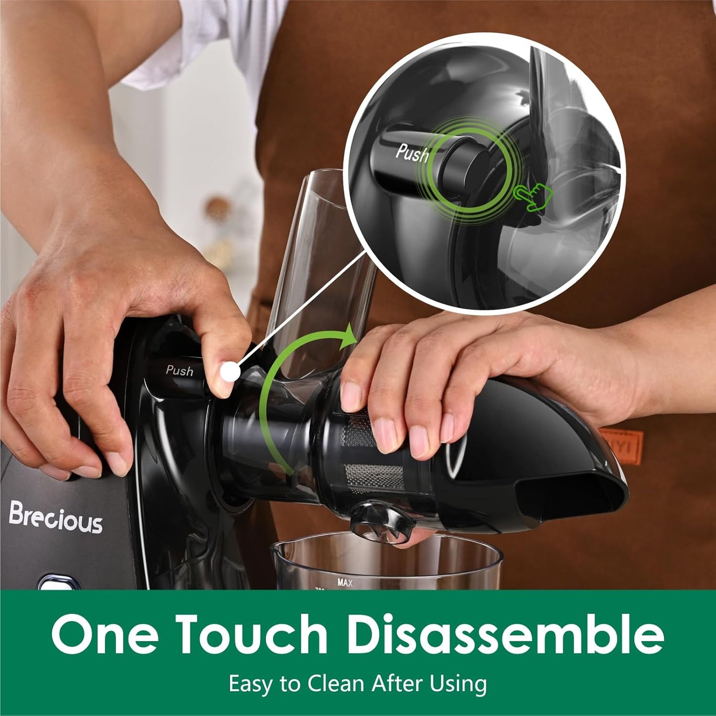 Slow Masticating Juicer,Brecious Cold Press Juicers with 2 Speed Modes & Quiet Motor,Juicers Machines Vegetable and Fruit with Reverse Function,Celery Juicer,BPA-Free,Easy to Clean (Black)