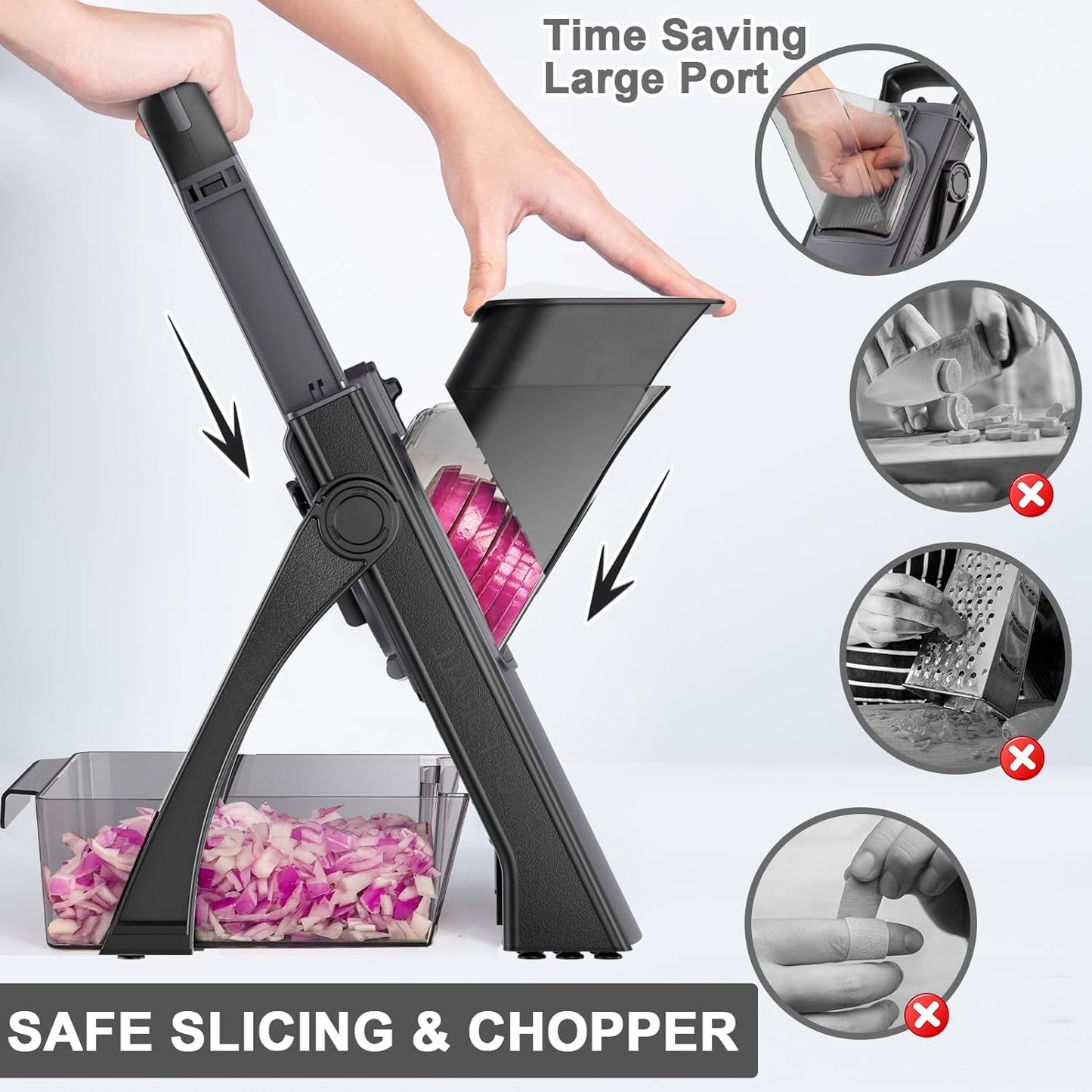 Safe Mandoline Food Slicer for Kitchen, Adjustable Vegetable Chopper Food Slicer with Peeler Thickness Adjuster, Potato French Fry Cutter, Kitchen Chopping Artifact (Black)
