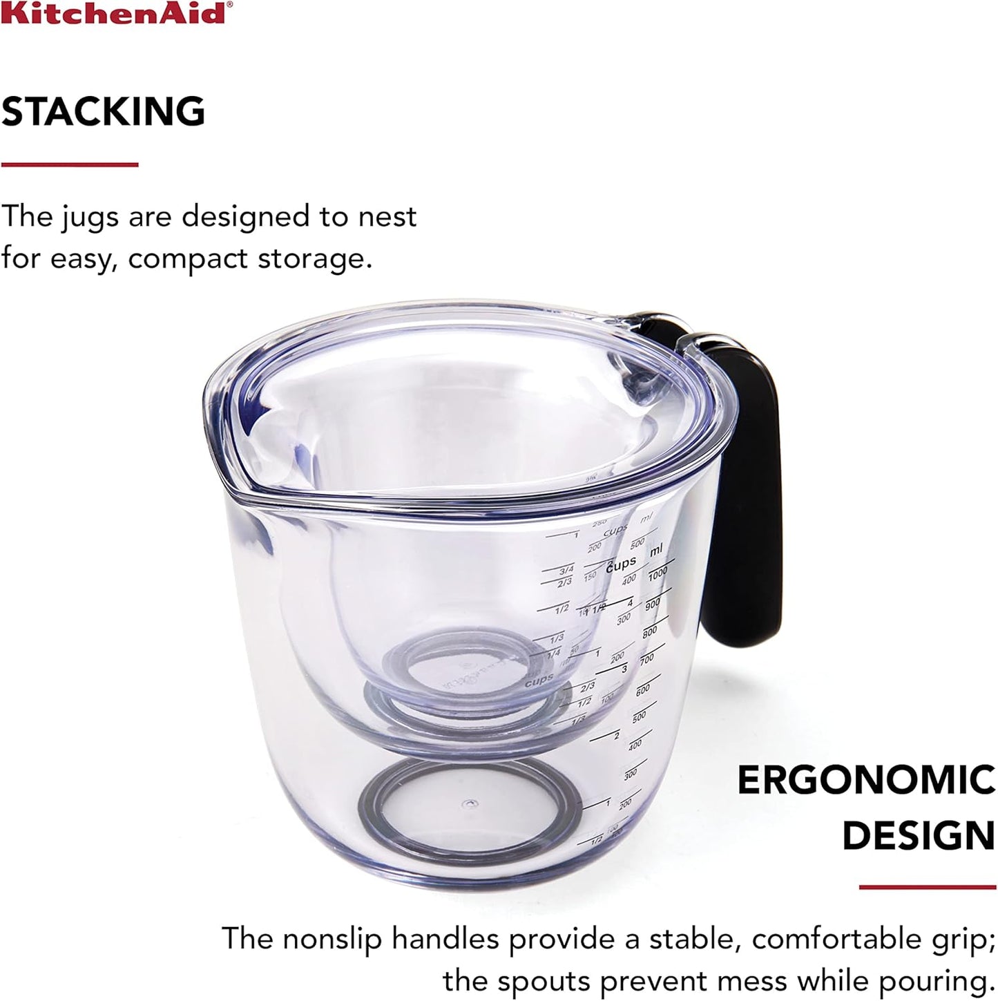 KitchenAid KQ298OSOBA Gourmet Set of 3 Measuring Jugs, Onyx