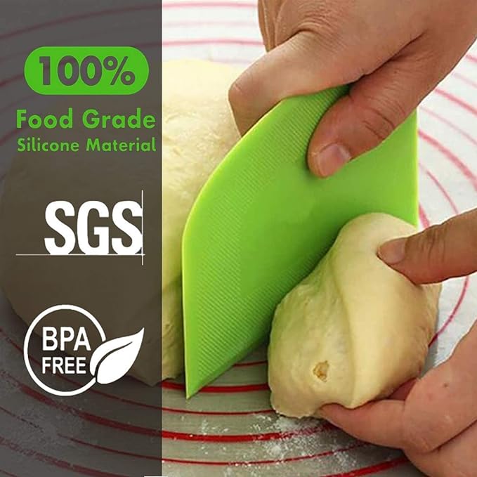 SURDOCA Dough Scraper Bench Scraper - 3P 8.3x5.5" Plastic Flexible Bowl Scraper, Sharp Edge & Angles Cake Scraper. Non-Slip Bakeware Decorating Tools Sculpting & Modeling Tools - Pink+Blue+Pink