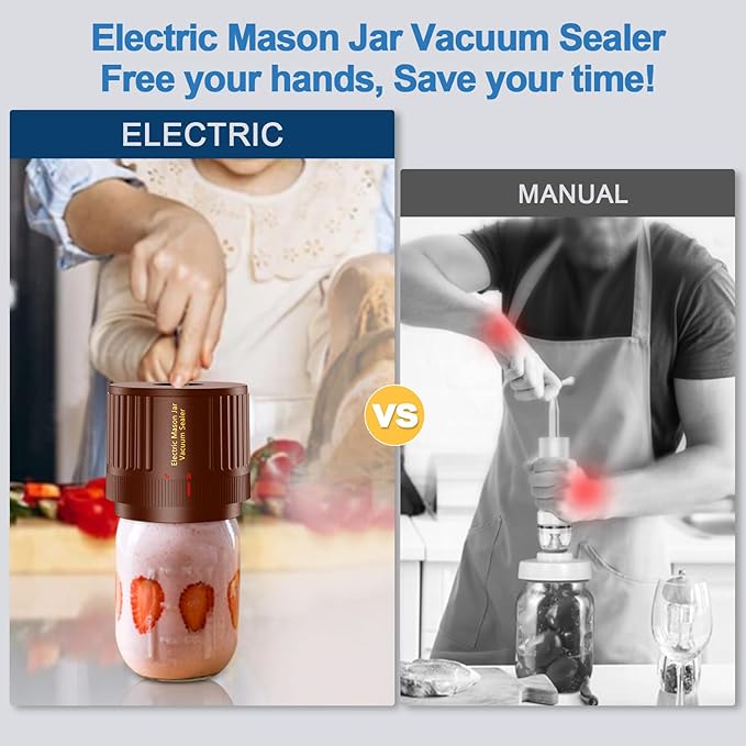 LOVE MOMENT Electric Mason Jar Vacuum Sealer Kit for Wide Mouth and Regular Mouth Mason Jar - Brown
