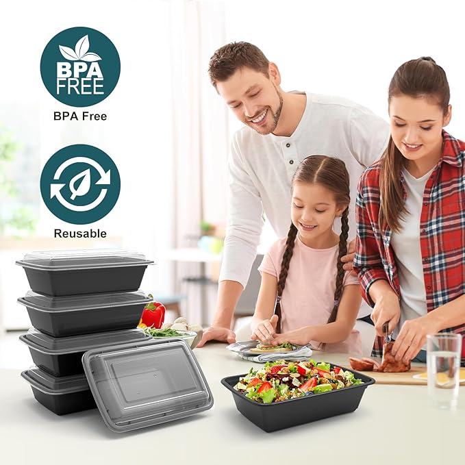 WGCC Meal Prep Containers - 50Pack 28OZ Food Containers With Lids, Disposable To Go, Stackable, Leakproof & Food Safe, Microwave, Freezer, Dishwasher Safe