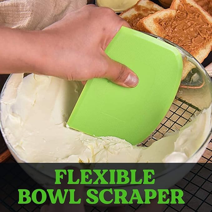 SURDOCA Dough Scraper Bench Scraper - 3P 13x7.9" Plastic Flexible Bowl Scraper, Sharp Edge & Angles Cake Scraper. Non-Slip Bakeware Decorating Tools Sculpting & Modeling Tools - Yellow+White+Yellow
