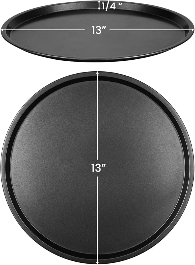 DecorRack 13 Inch Carbon Steel Pizza Pan, [Premium] Non-Stick Coating, Commercial Grade, Serving Tray, Heavy Duty Round Baking Tray for Oven Use (1 Pack)