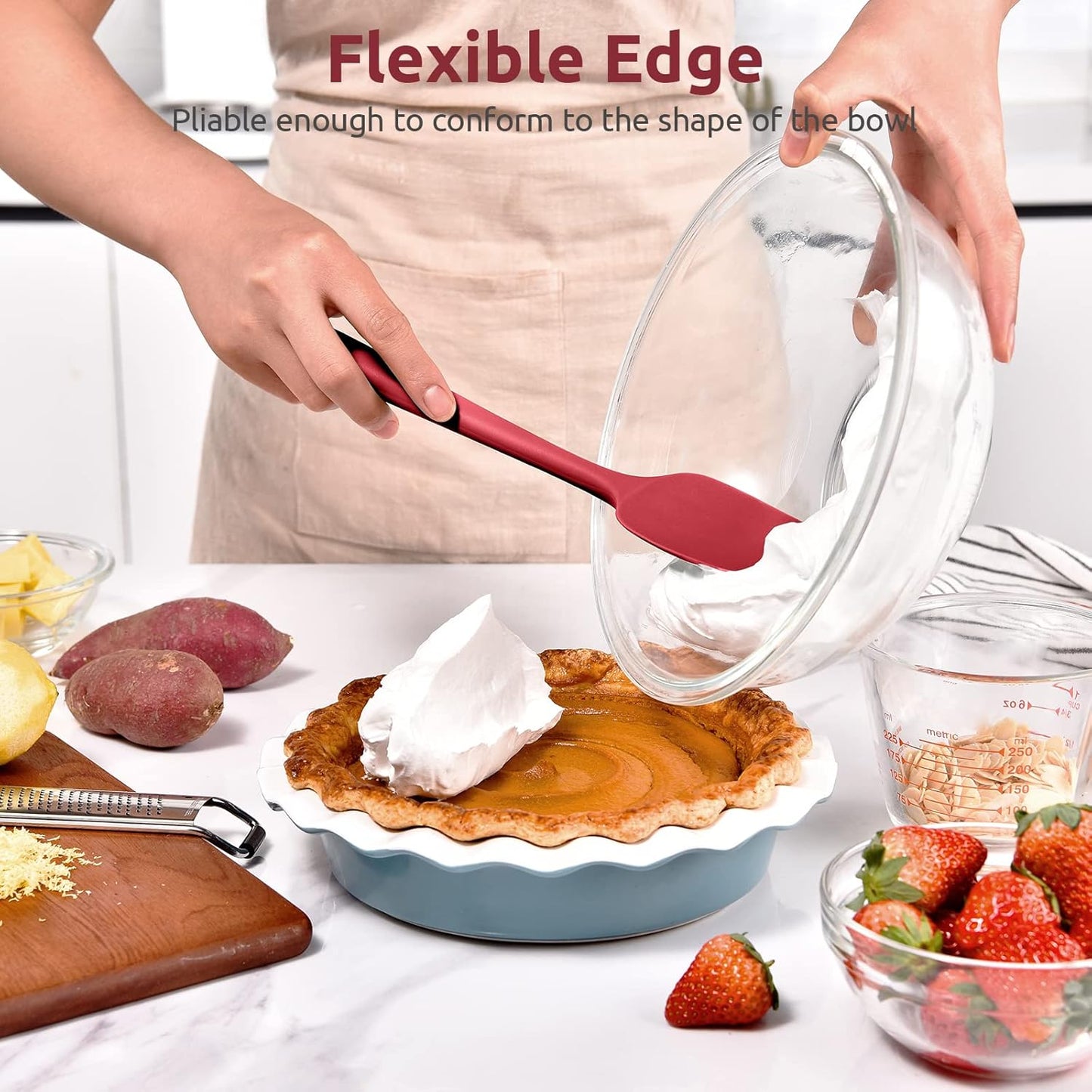 Heat Resistant Silicone Spoon Spatula: U-Taste 600ºF High Heat Flexible 11.38in Silicon Mixing Stirring Cooking Scraping Baking Bowl Scraper Seamless Spreader for Nonstick Cookware (Red)