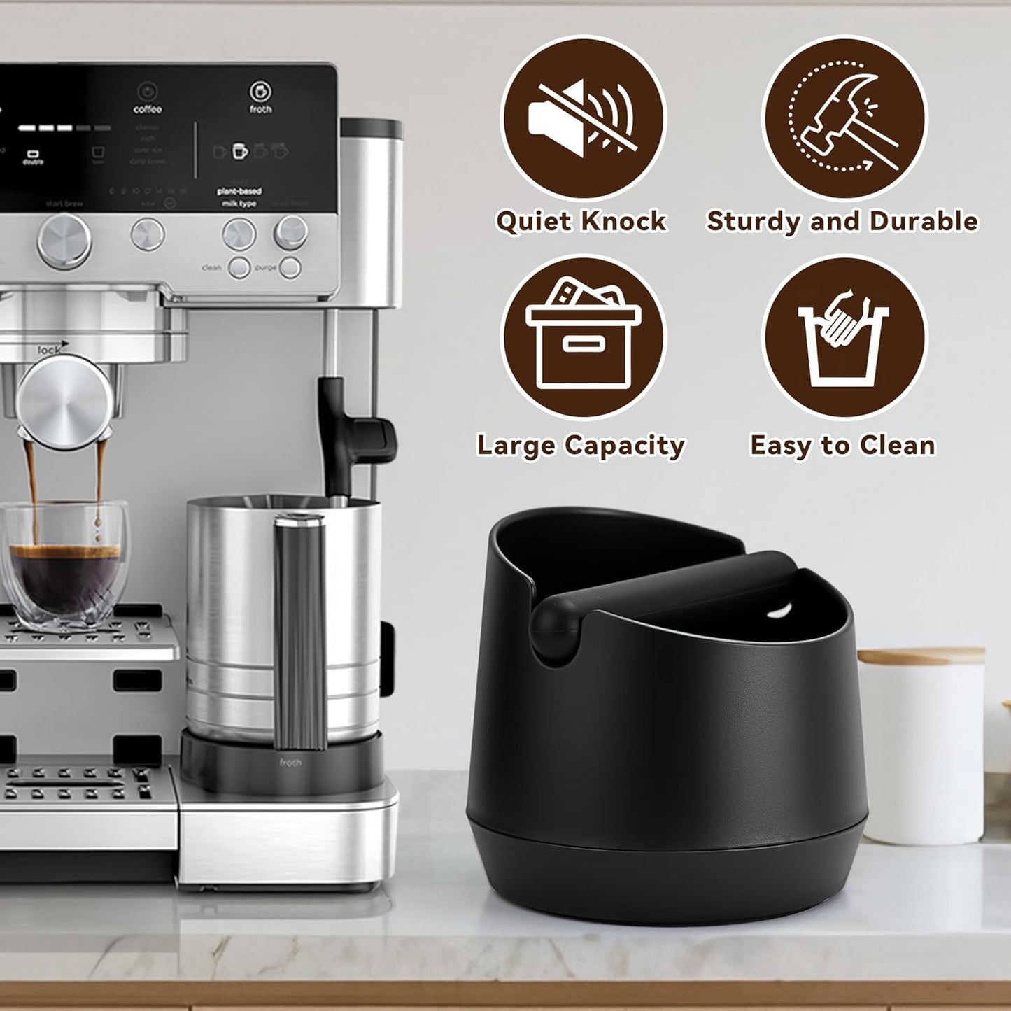Knock Box Compatible with Ninja Espresso Machine, Large Capacity Black Coffee Knock Box for Ninja Espresso Maker Accessories