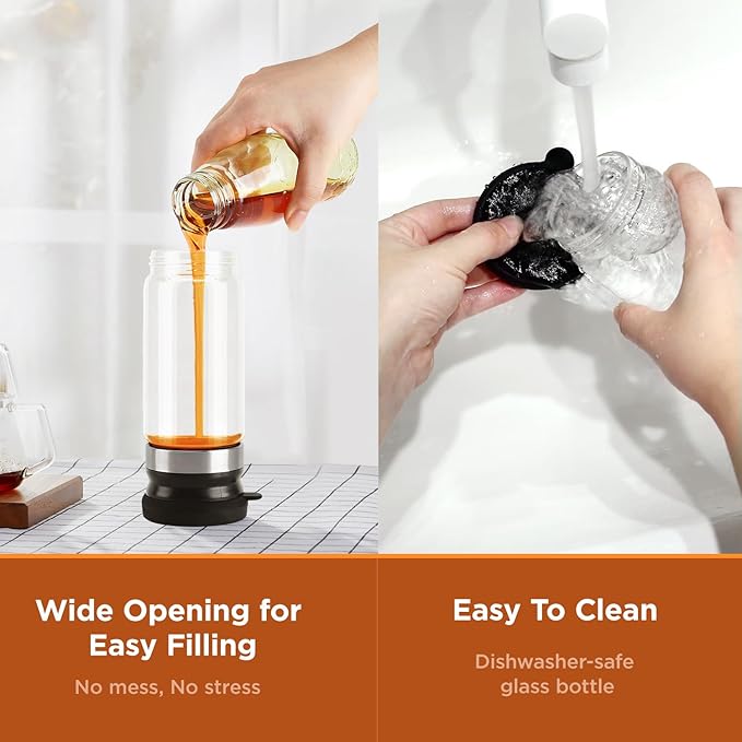 Aelga Coffee Syrup Dispenser, Honey Dispenser, 12 OZ Glass Syrup Bottles with Handle, No Drip Pouring, Coffee Bar Accessories for Coffee and Tea, Black 2 Pack
