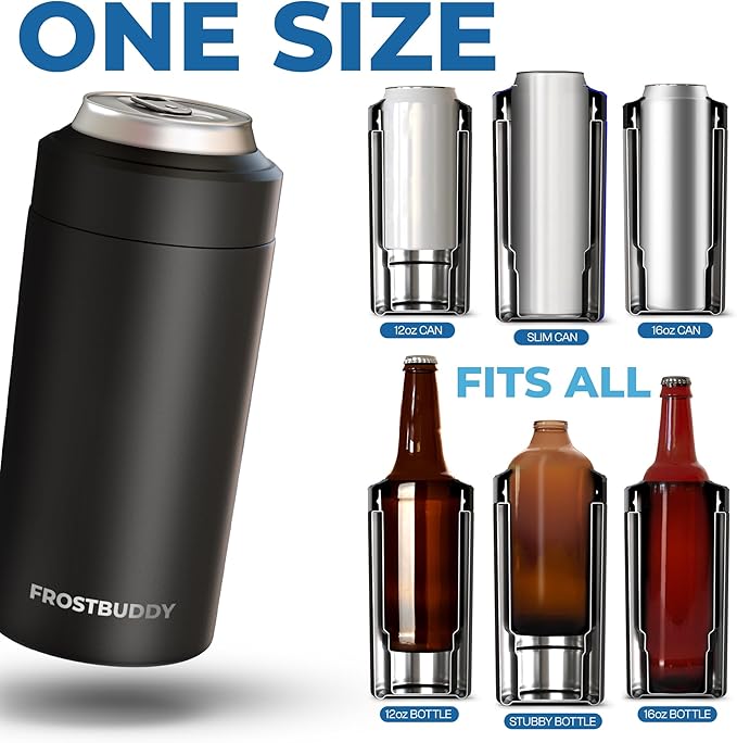 Frost Buddy Universal Can Cooler - Fits all - Stainless Steel Can Cooler for 12 oz & 16 oz Regular or Slim Cans & Bottles - Stainless Steel (Vanilla Ice Cream)