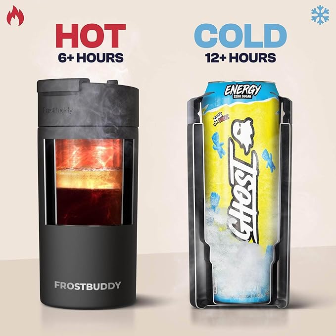 Frost Buddy Universal Can Cooler - Fits All - For Regular 12 & 16 oz or Slim-Size Bottles - Insulated Double-Walled Stainless Steel (Navy)
