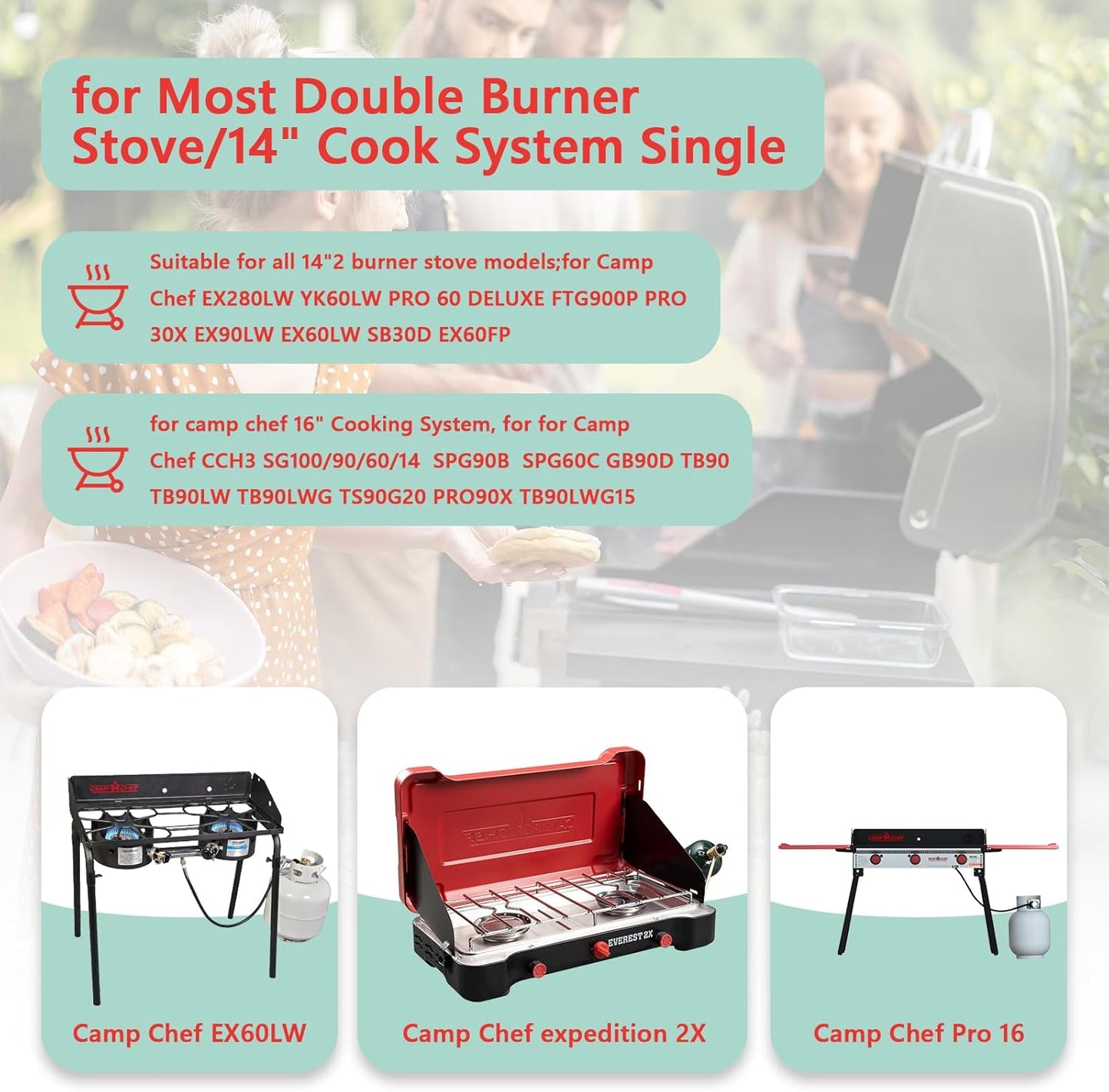 14" x 16" Universal Flat Top Griddle for Camp Chef EX280LW YK60LW EX90LW EX60LW SB30D EX60FP DB60D EX60P EX60B, Fry Griddle Pan for Most Double Burner Stove/14" Cook System Single & Gas Grill