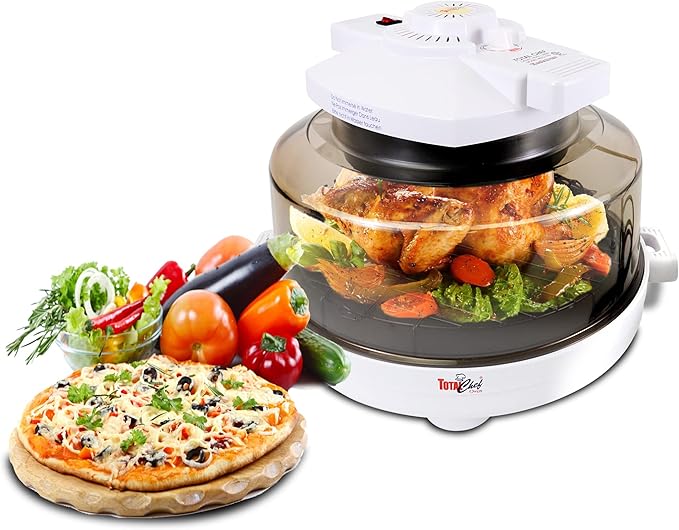 Total Chef Countertop Infrared Oven with Convection Air Circulation Time and Temperature Control 1300W Roast Steam Bake Broil Air Fry and More For Cottage Dorm Room RV Apartment Home White