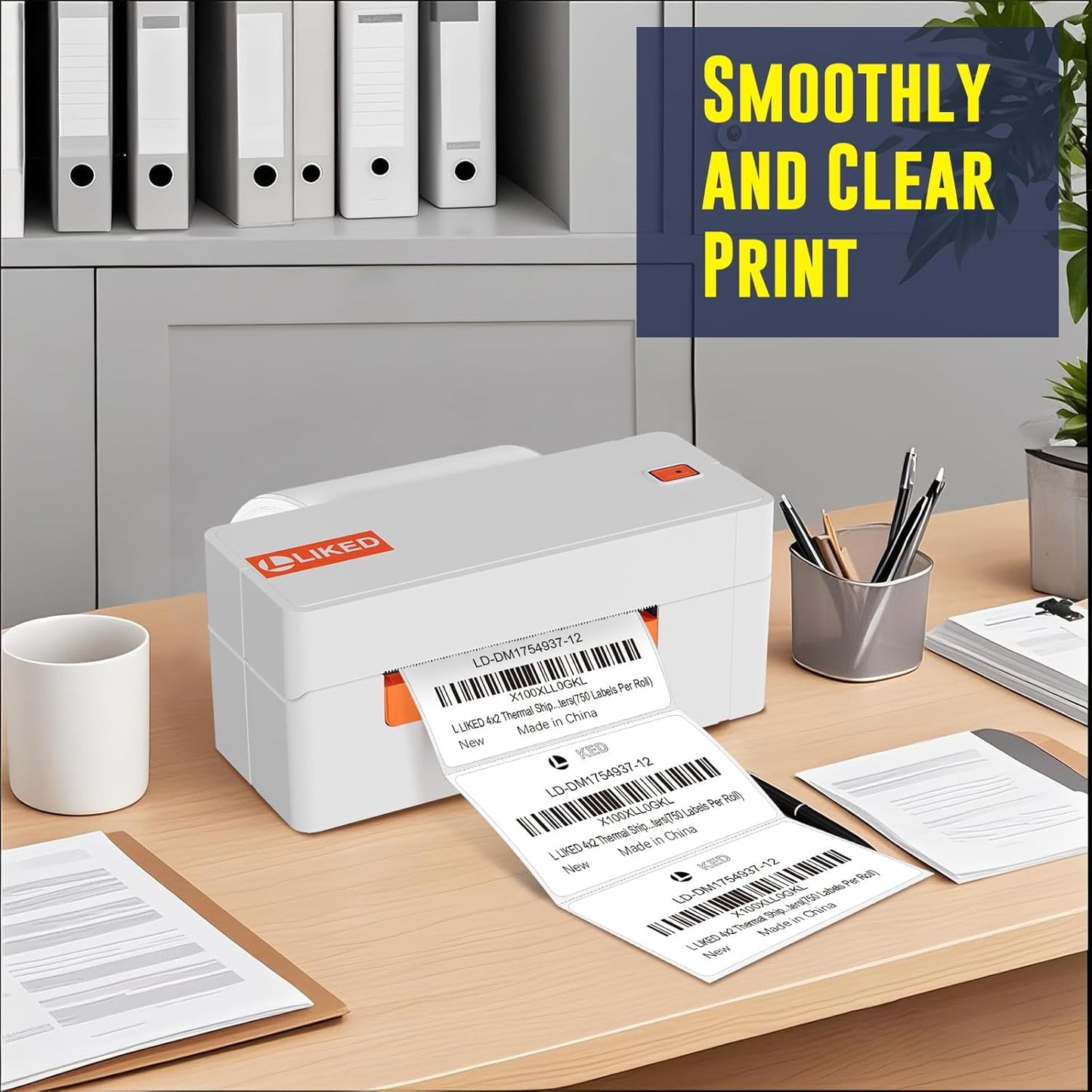 L LIKED 4" x 2" Direct Thermal Labels, Permanent Adhesive Barcode Shipping Labels & Compatible with Rollo, Zebra and Other Desktop Printers (1 Roll, 750 Labels)
