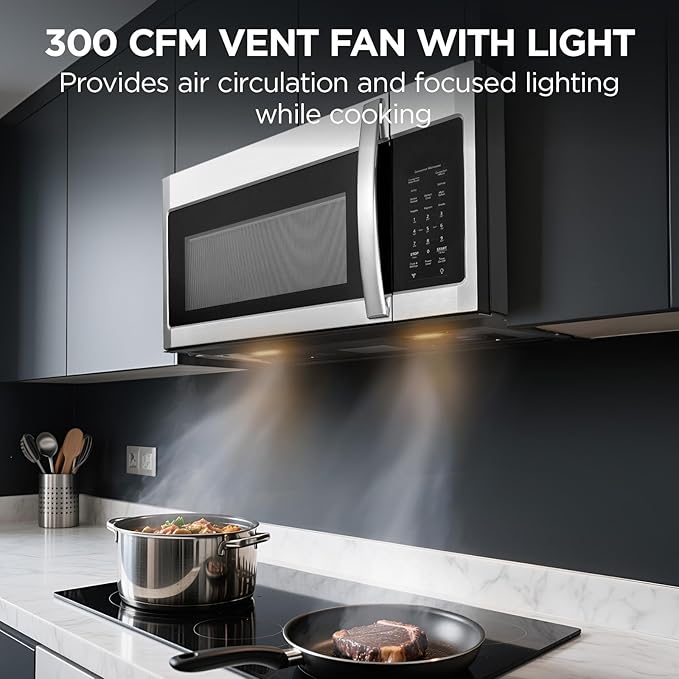 BLACK+DECKER Over the Range Microwave Oven with Air Fryer, Convection, and Bake Modes, 1.5 cu.ft., Stainless Steel, 900 Watts, EC942K6CE-SS