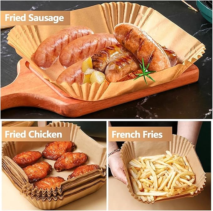 Large Air Fryer Disposable Paper Liners Nonstick 23cm Oven Airfryer Parchment Baking Paper ，Compatible For Ninja，Compatible For COSORI ，Grill Cooking Basket(16cm square,150 Pcs)