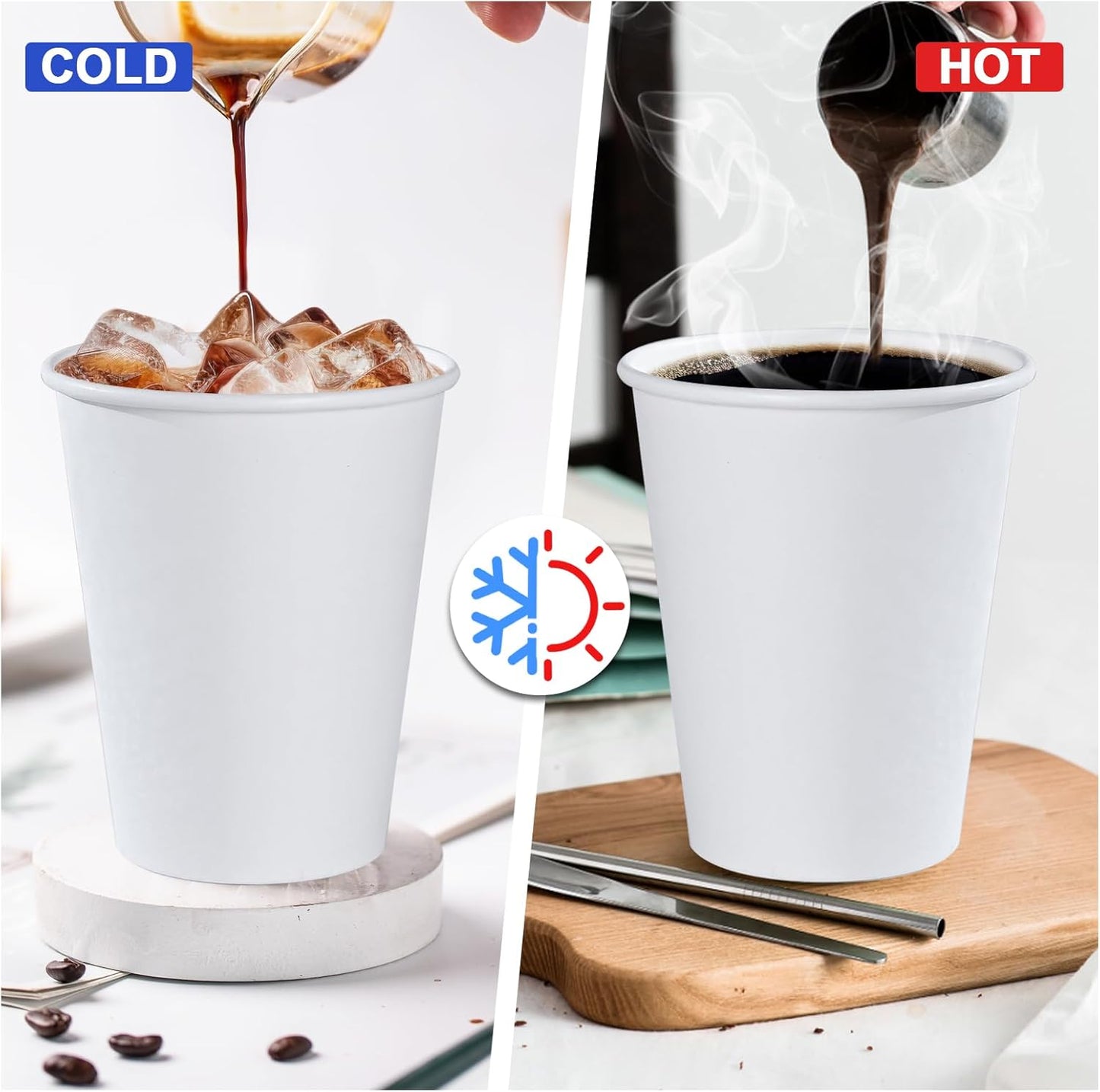 Lamosi 100 Pack 12 oz Paper Cups, Disposable Paper Coffee Cups 12oz, Hot/Cold Beverage Drinking Cups for Water Juice or Tea, Perfect for Office Party Home Travel