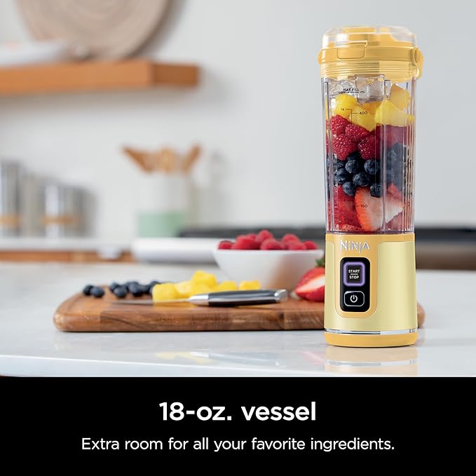Ninja Blast Portable Blender, Cordless, 18oz. Vessel, Personal Blender For-Shakes and Smoothies, BPA Free, Leakproof-Lid and Sip Spout, USB-C Rechargeable, Dishwasher Safe, Lemon Meringue, BC151LB