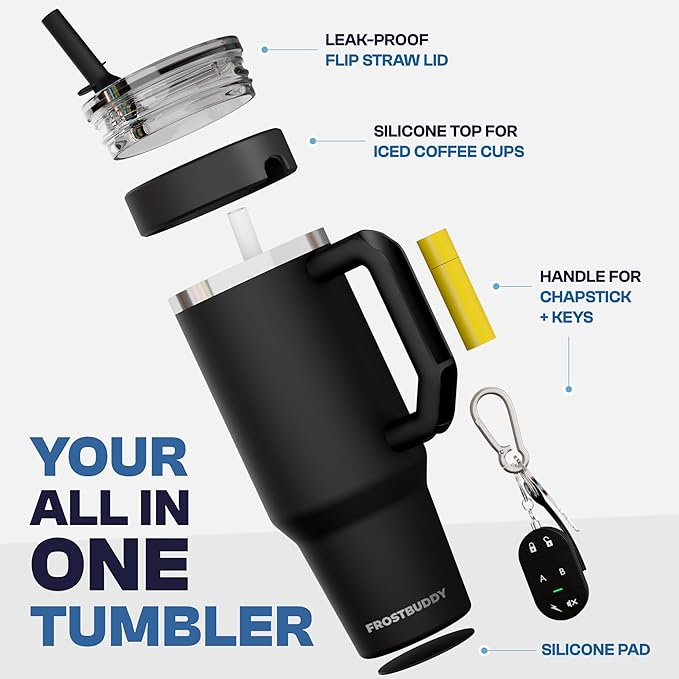 Frost Buddy Thicc Buddy - 40 oz Stainless Steel Vacuum Insulated Tumbler with Lid and Straw for Water - Travel Mug Cupholder Friendly - Gifts for Women Men Him Her (Navy)