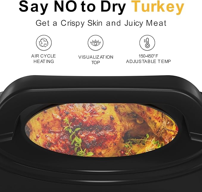 RoyalCraft 24-Quart Electric Roaster Oven with Visible Self-Basting Lid, Turkey Roaster Oven with Removable Pan and Rack, Perfect for Large Meals and Holiday Feasts, White