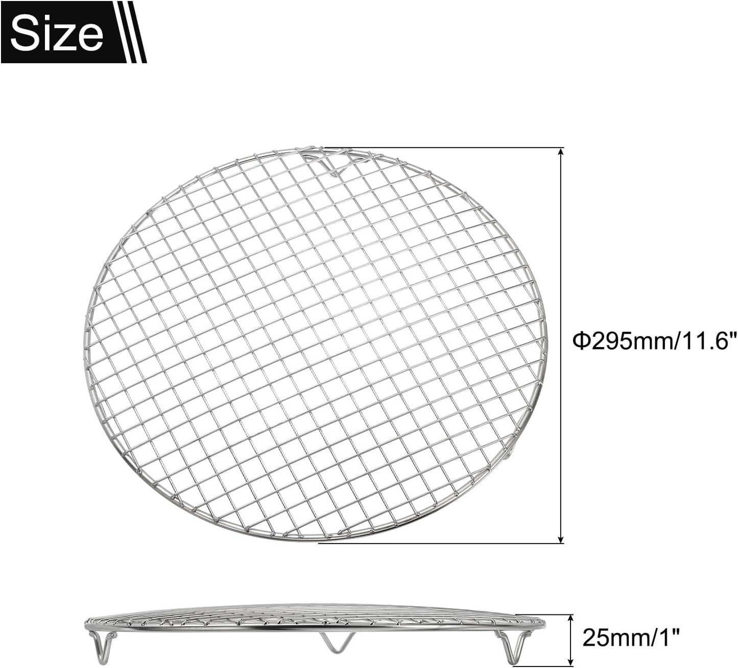 uxcell Round Cooking Rack with Legs, Dia 11.6 Inch 304 Stainless Steel Barbecue Grill for Cooking Baking Barbecue Air Fryer Racks, Silver