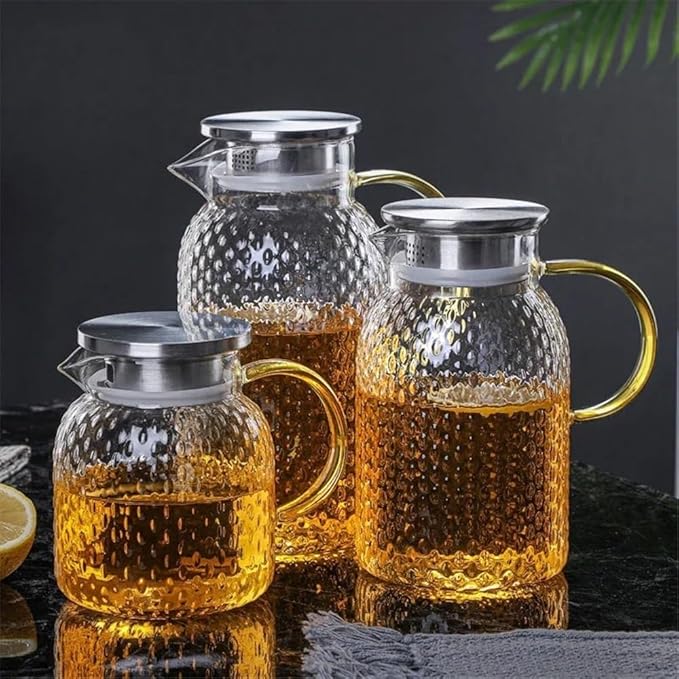 Water Pitcher Glass Water Pitcher with Filter Lid and Pouring Spout Heat Resistant Glass Carafe for Hot Cold Beverages Homemade Ice Tea Bottle Iced Tea Carafe(1.8L)