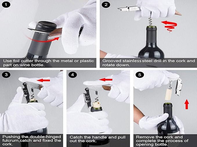Professional Waiter Corkscrew Wine Key for Bartenders Set of 3,With Long Rosewood Handle Stainless Steel Handle Wine Opener for Bar Restaurant Waiters, Sommelier, Bartend (Black Wood 3 Packs)