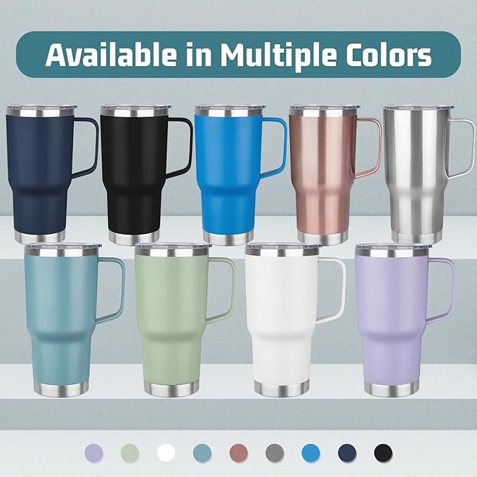 20 oz Tumbler with Handle Stainless Steel Insulated Coffee Mug Tumbler with Lid and Straw Double Wall Vacuum Insulated Coffee Mug Leak Proof Travel Tumbler for Hot and Cold Drink(Azure Blue,4pack)