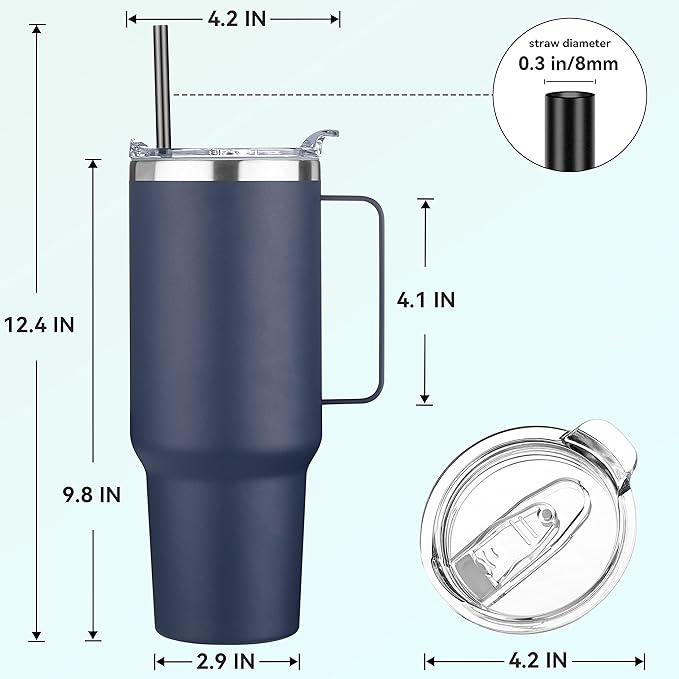 HASLE OUTFITTERS 40 oz Stainless Steel Tumbler with Handle, Vacuum Insulated Tumblers Bulk, Reusable Double Wall Travel Coffee Mug, Durable Powder Coated Water Bottle(Navy, 1)