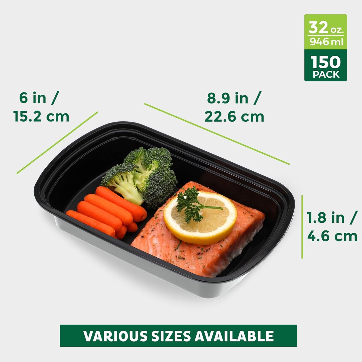 Freshware Bento Box Meal Prep Container, 32, 1-Compartment, 150-Pack, 32 ounce