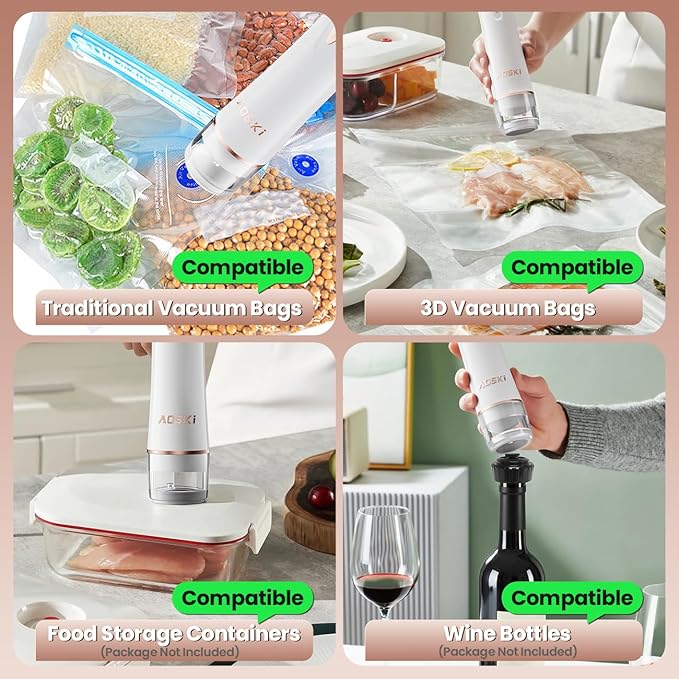 Preserve Compact Vacuum Sealer: Portable Vacuum Sealer Machine for Food Storage with 30 Reusable Vacuum Bags, Rechargeable Food Sealer Fresh Saver for Seal Meal Prep, Freezer, Storage, Sous Vide