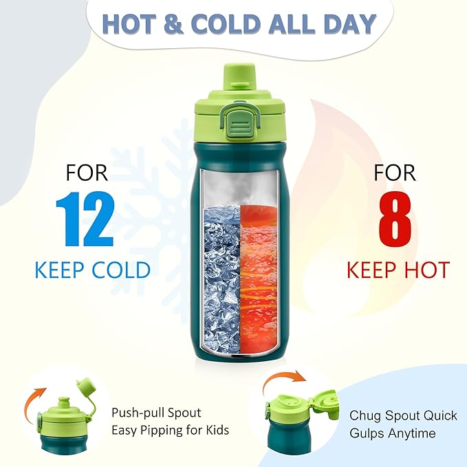 MAISON HUIS Bento Box for Kids with 8oz Soup Thermo, Leak-proof Lunch Food Containers with 5 Compartment, Insulated Lunch Bag & 17oz Stainless Steel Water Bottle for School, Trvael