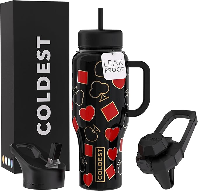 Coldest Tumbler with Handle and Straw - 100% Leak Proof Insulated Tumbler with Lid and Straw (3 Lids) - Stainless Steel Tumblers for Women & Men - Cup Holder Friendly Base, 36 oz (All in)