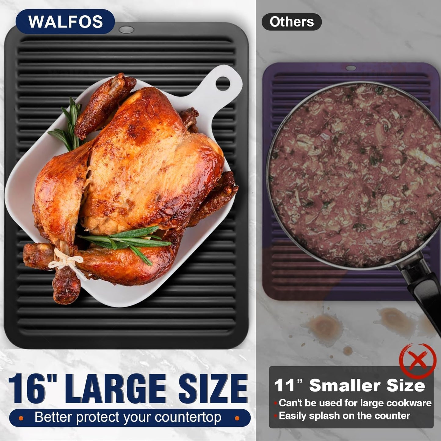Walfos XXL Silicone Trivet 16 Inch and Round & Square Trivets 7 Inch, Trivets for Hot Pots and Pans, Heat Resistant Pot Holders Hot Pads for Kitchen Quartz Countertops, Hot Dishes, 5 Pack
