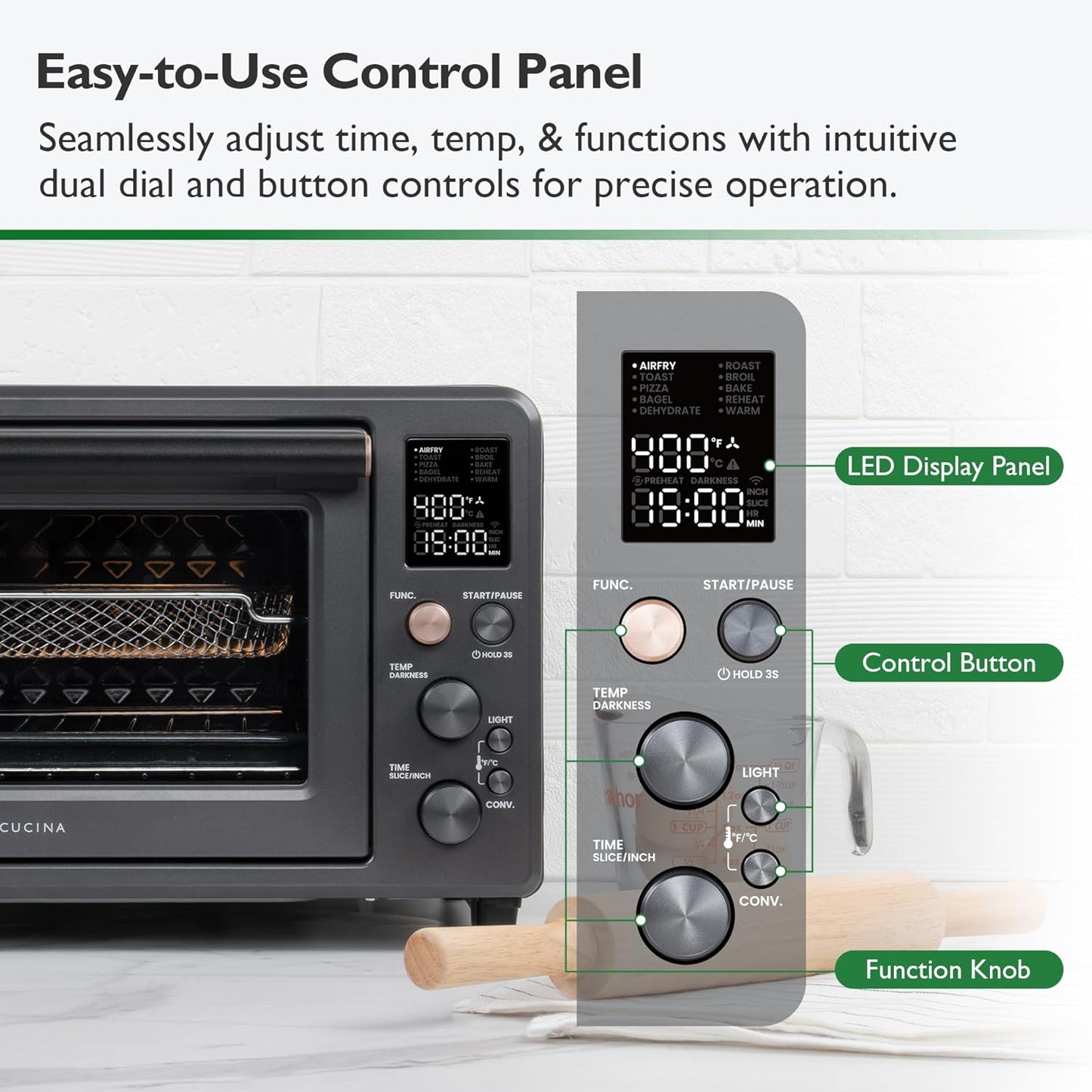 Infrared Heating Air Fryer Toaster Oven Combo, with Non-toxic Enamel-coated Interior, Extra Large Countertop Convection Oven 10-in-1 Combo, 6-Slice Toast, Enamel Baking Pan Easy Clean