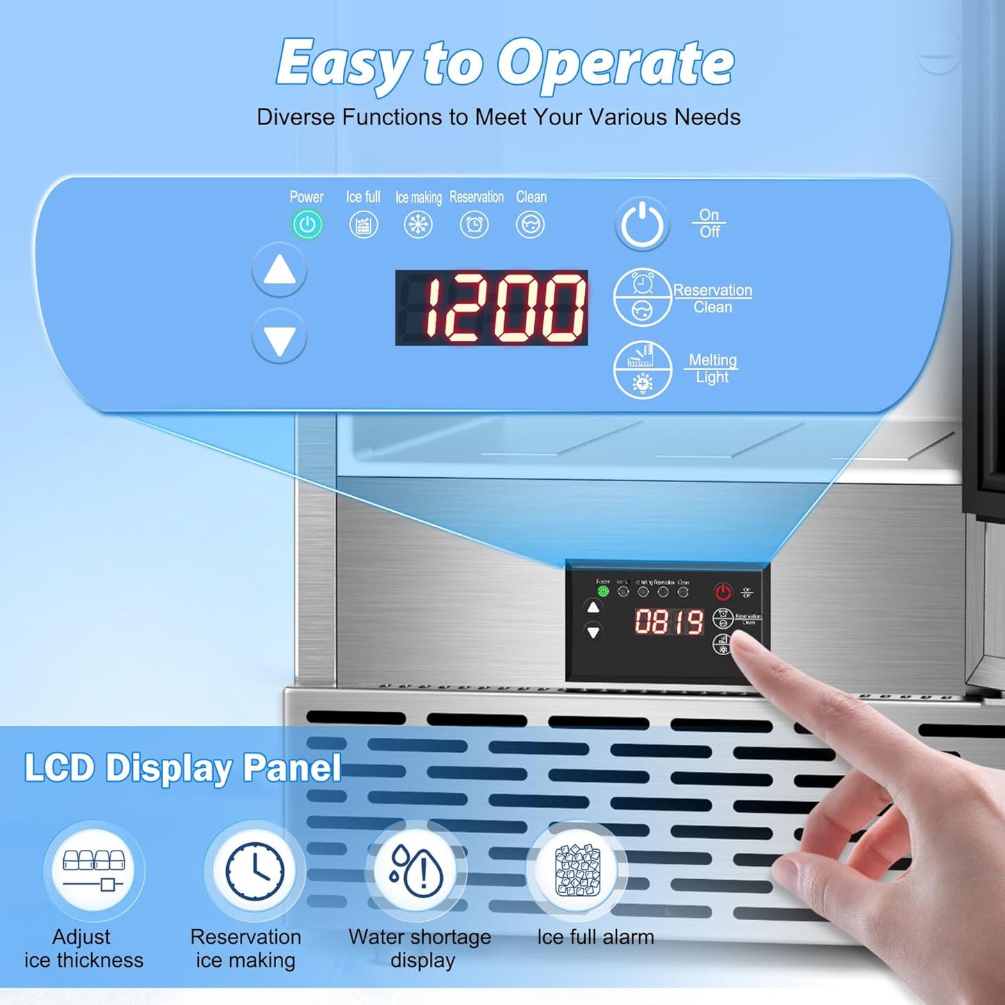 Under Counter Ice Maker, Ice Maker Machine Commercial, 120Lbs/24H with 35lbs Storage Bin, 40Pcs Cubes in 10Mins, Built in Ice Machine for Home Office Commercial