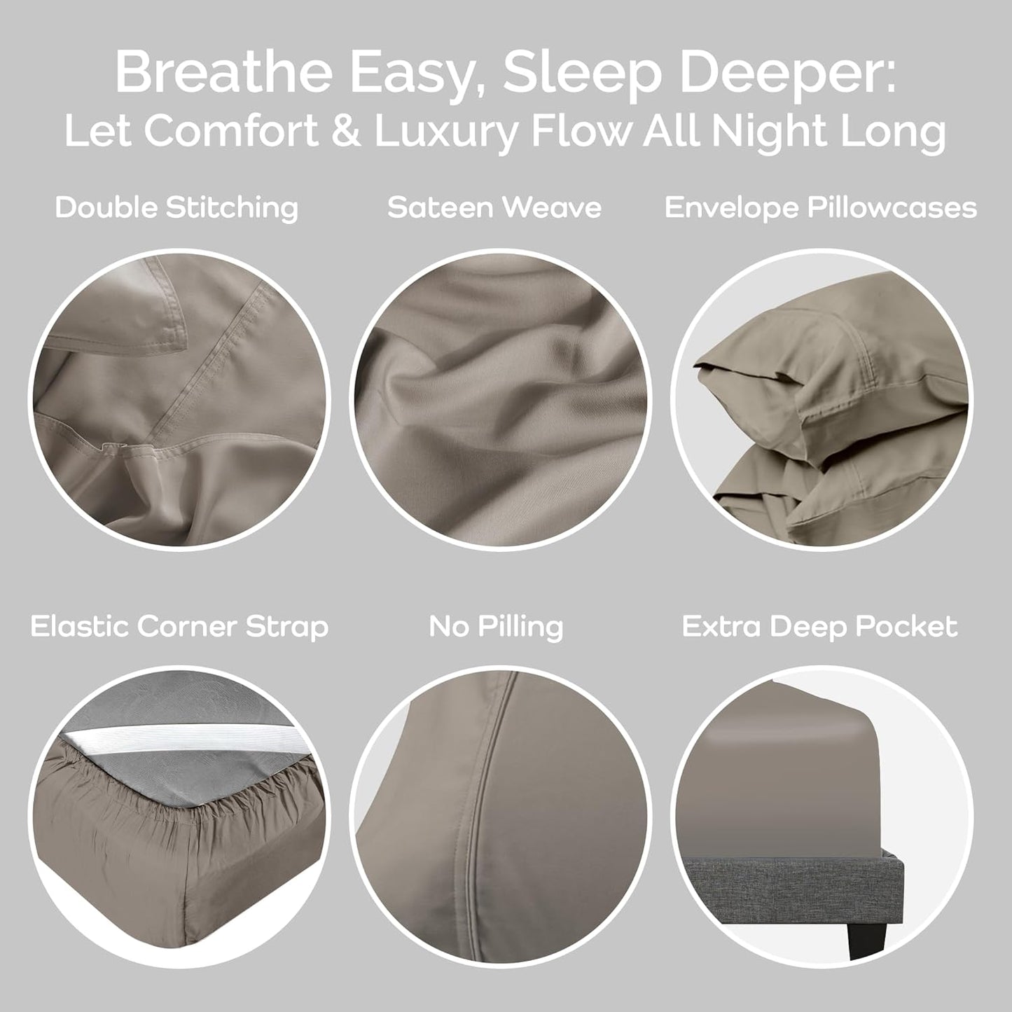 100% Viscose from Bamboo Sheets Queen Size, Super Soft Bedding Set, 4PC Cooling Sheets for Hot Sleepers, Vegan Silk Moisture Wicking, Organically Grown Bedsheet, Sand - 60" x 80"