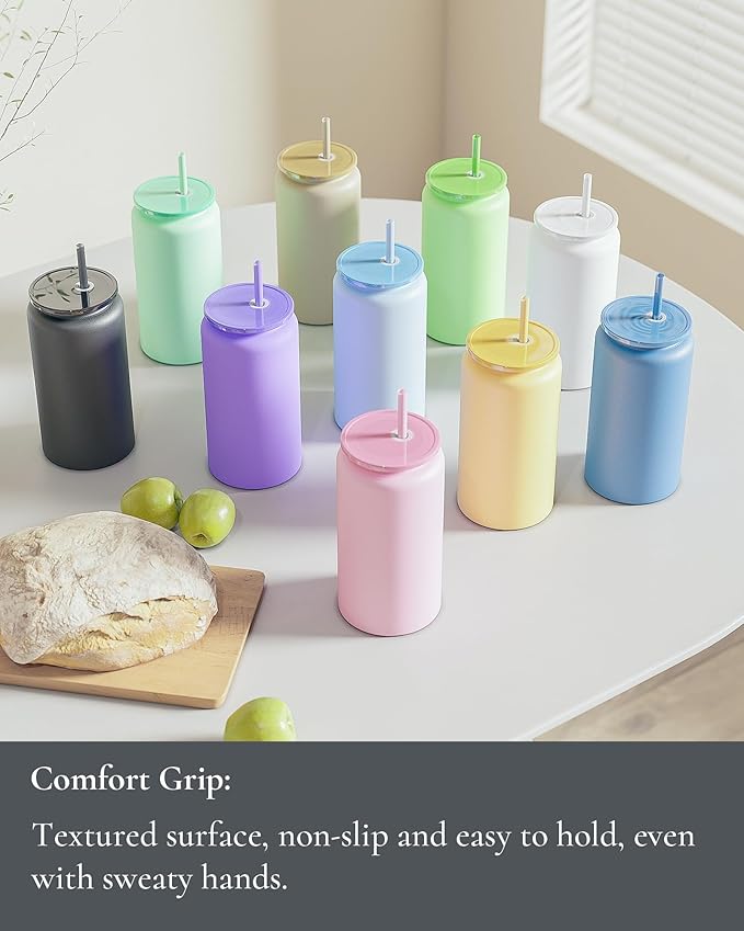 16oz Glass Cups With Lids and Straws, Stainless Steel Beer and Iced Coffee Cup, Smoothie Drinking Cup, Yellow (Textured Matte Finish, Not Sublimatable)